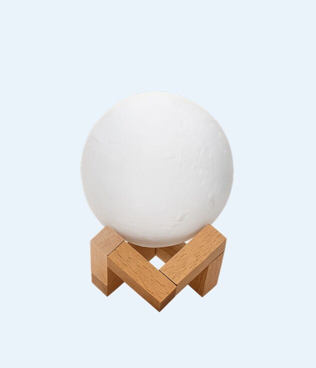 3D moon lamp with wooden base