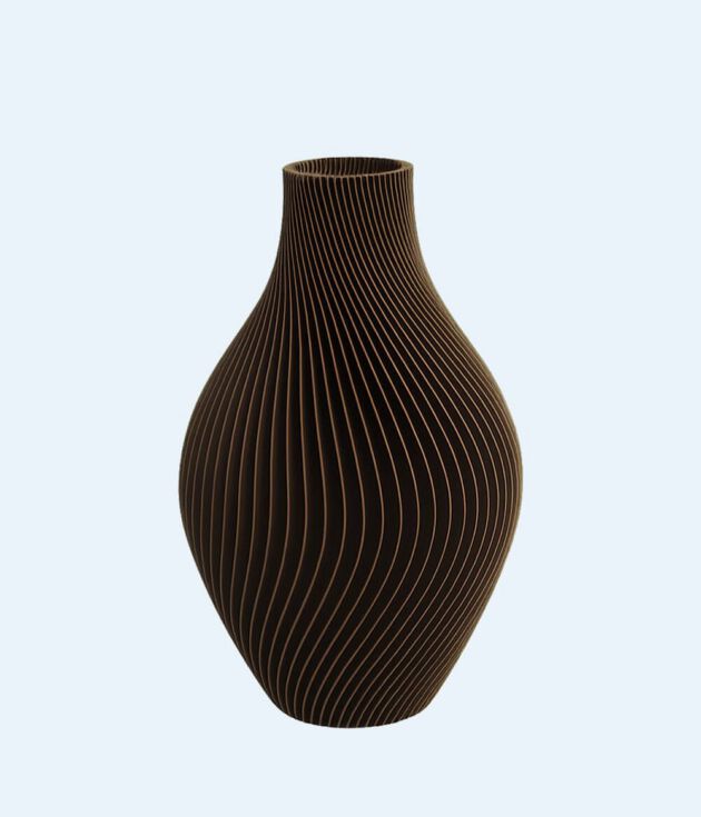 Textured ribbed brown sculptural vase
